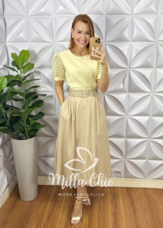 Saia Olivia Em Linho Godê - Milla Chic