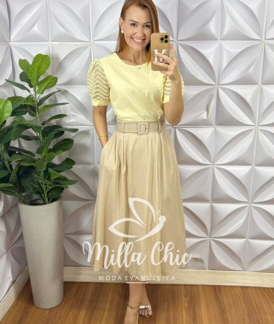 Saia Olivia Em Linho Godê - Milla Chic