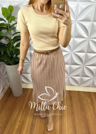 Saia Plissada Emília - Nude - Milla Chic
