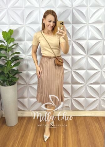 Saia Plissada Emília - Nude - Milla Chic