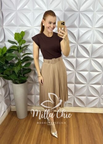Milla Chic - millachic com br saia plissada mirtes nude 1 Saia Plissada Mirtes - Nude - Milla Chic