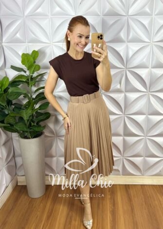 Saia Plissada Mirtes - Nude - Milla Chic