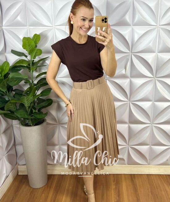 Saia Plissada Mirtes - Nude - Milla Chic