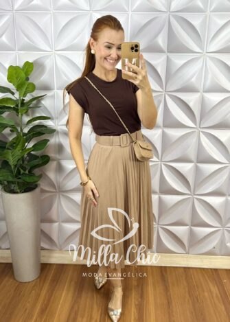 Saia Plissada Mirtes - Nude - Milla Chic
