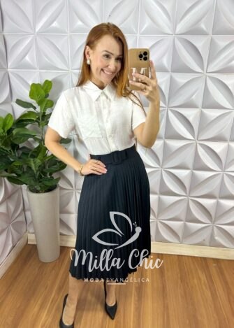 Saia Plissada Mirtes - Preta - Milla Chic