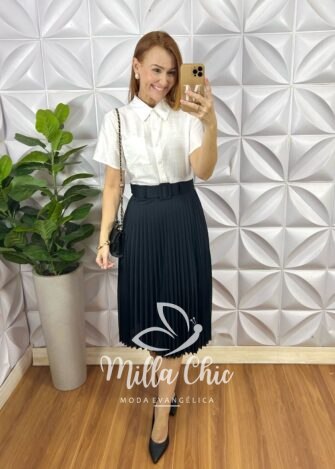 Saia Plissada Mirtes - Preta - Milla Chic