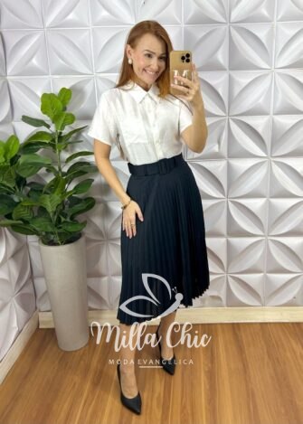 Saia Plissada Mirtes - Preta - Milla Chic
