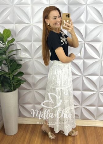 Saia Toscana Em Lesie Bordada - Branca - Milla Chic