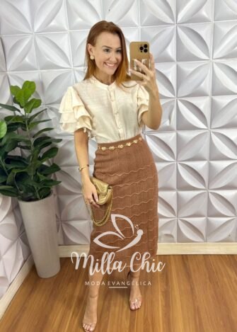 Saia Tricot Verona - Marrom - Milla Chic