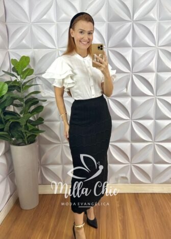 Saia Tricot Verona - Preta - Milla Chic