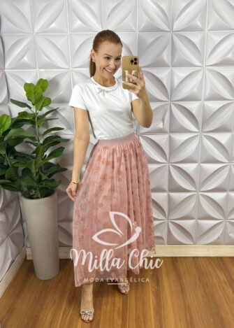 Saia Tule Flor Marina - Rosa - Milla Chic