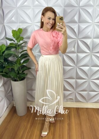 Milla Chic - millachic com br saia turquia em chiffon acetinado branca 1 Saia Turquia Em Chiffon Acetinado - Branca - Milla Chic