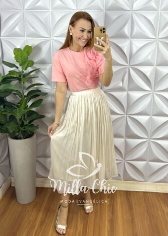 Milla Chic - millachic com br saia turquia em chiffon acetinado branca Saia Turquia Em Chiffon Acetinado - Branca - Milla Chic