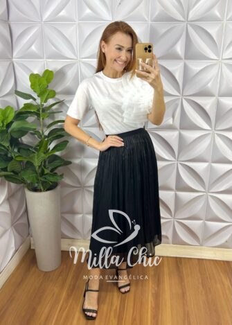 Milla Chic - millachic com br saia turquia em chiffon acetinado preta 2 Saia Turquia Em Chiffon Acetinado - Preta - Milla Chic