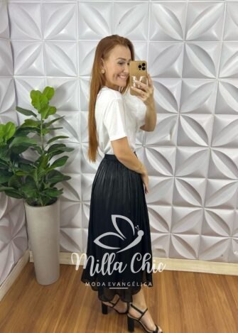 Milla Chic - millachic com br saia turquia em chiffon acetinado preta 3 Saia Turquia Em Chiffon Acetinado - Preta - Milla Chic