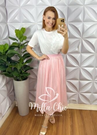 Saia Turquia Em Chiffon Acetinado - Rosa - Milla Chic
