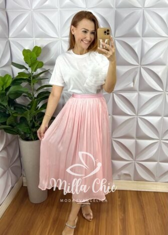 Saia Turquia Em Chiffon Acetinado - Rosa - Milla Chic