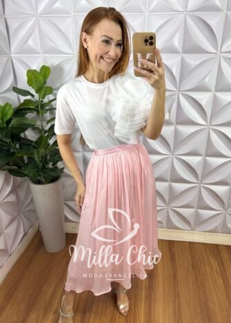 Saia Turquia Em Chiffon Acetinado - Rosa - Milla Chic