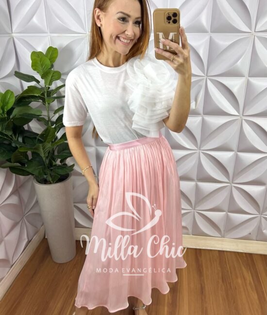 Saia Turquia Em Chiffon Acetinado - Rosa - Milla Chic