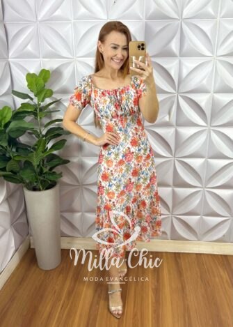 Vestido Ammalis Tule - Branco Estampado - Milla Chic