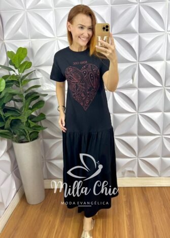 Vestido Boho Chic Malha Algodão - Preto - Milla Chic