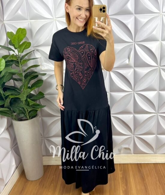 Vestido Boho Chic Malha Algodão - Preto - Milla Chic