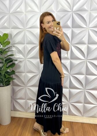 Vestido Boho Chic Malha Algodão - Preto - Milla Chic
