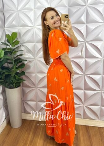 Milla Chic - millachic com br vestido charlotte bordado 1 Vestido Charlotte Bordado - Laranja - Milla Chic