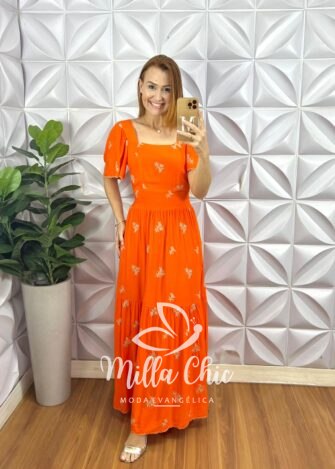 Vestido Charlotte Bordado - Laranja - Milla Chic