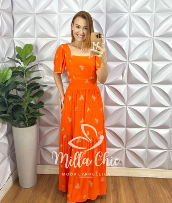 Vestido Charlotte Bordado - Laranja - Milla Chic