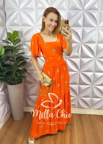 Vestido Charlotte Bordado - Laranja - Milla Chic