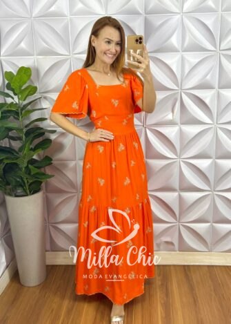 Milla Chic - millachic com br vestido charlotte bordado 4 Vestido Charlotte Bordado - Laranja - Milla Chic