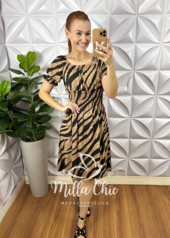 Vestido Comfy Chic Mia Com Botão - Marrom E Preto - Milla Chic