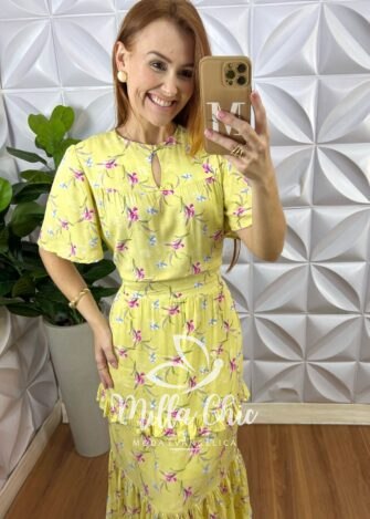 Vestido Copacabana Viscose Com Foil - Amarelo - Milla Chic