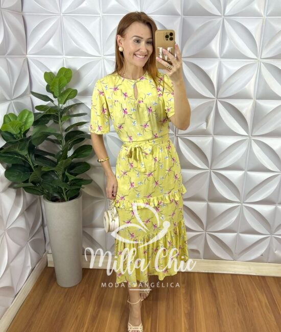 Vestido Copacabana Viscose Com Foil - Amarelo - Milla Chic