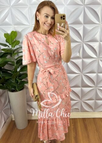 Vestido Copacabana Viscose Com Foil - Rosa - Milla Chic