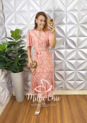 Vestido Copacabana Viscose Com Foil - Rosa - Milla Chic