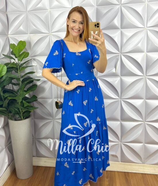 Vestido Charlotte Bordado - Azul - Milla Chic