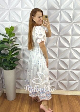 Vestido Elsa Lesie Bordada - Rosa e Azul - Milla Chic