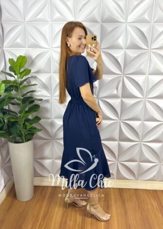Vestido Em Chiffon Theodora - Azul Marinho - Milla Chic