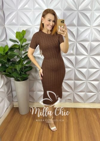 Vestido Em Tricot Luxemburgo - Marrom - Milla Chic