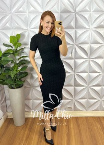 Milla Chic - millachic com br vestido em tricot luxemburgo preto 2 Vestido Em Tricot Luxemburgo - Preto - Milla Chic