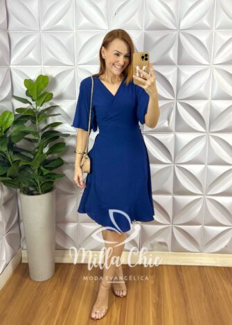 Vestido Envelope Abigail Liso - Azul Marinho - Milla Chic