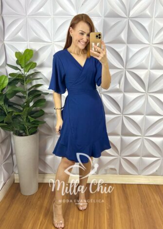 Vestido Envelope Abigail Liso - Azul Marinho - Milla Chic