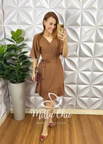 Vestido Envelope Abigail Liso - Marrom - Milla Chic