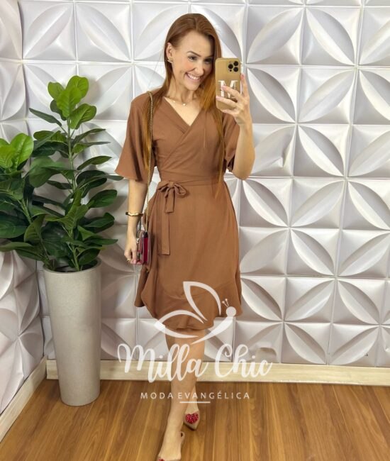 Vestido Envelope Abigail Liso - Marrom - Milla Chic