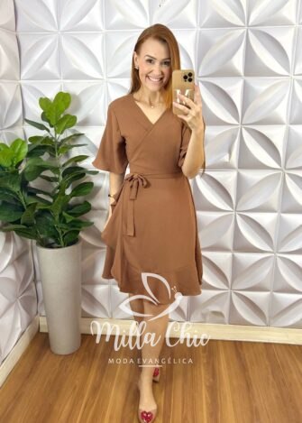 Milla Chic - millachic com br vestido envelope abigail liso marrom 1 Vestido Envelope Abigail Liso - Marrom - Milla Chic