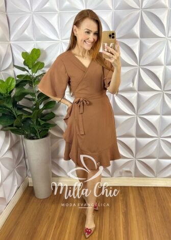 Vestido Envelope Abigail Liso - Marrom - Milla Chic