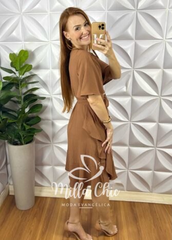 Milla Chic - millachic com br vestido envelope abigail liso marrom 5 Vestido Envelope Abigail Liso - Marrom - Milla Chic
