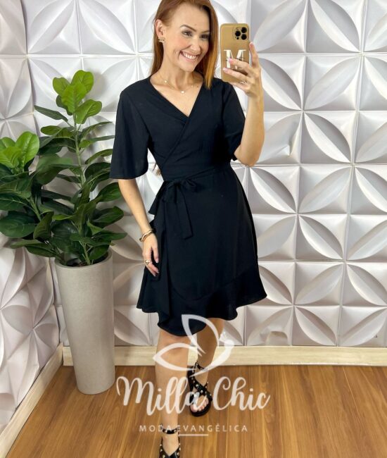 Vestido Envelope Abigail Liso - Preto - Milla Chic